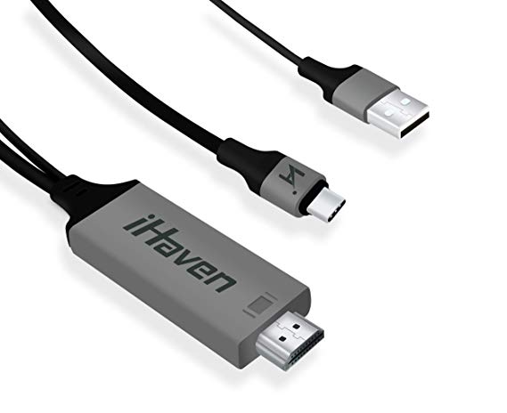 iHaven USBC to HDMI Cable Thunderbolt 3 to HDMI with 2 in 1 USB Charging Phone HDMI Cable to TV Charger Fast Converter 4K HD USB-C to HDMI For Samsung Galaxy S8 S9 Note 9 8 Huawei P20 P30 Macbook iPad
