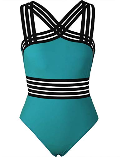 Hilor Women's One Piece Swimwear Front Crossover Swimsuits Hollow Bathing Suits Monokinis