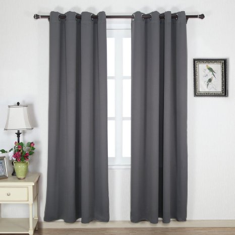 Nicetown Three Pass Microfiber Noise Reducing Thermal Insulated Solid Ring Top Blackout Window Curtains  Drapes Two Panels52 x 84 InchGray