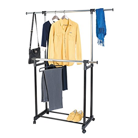 Art Moon Toronto Double Garment Rack on Wheels with Side Telescopic Bars 10ft for Hanging