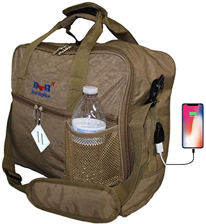 16" Personal item Under Seat Duffel Bag for Allegiant Airlines w USB Port Cable (Beige)