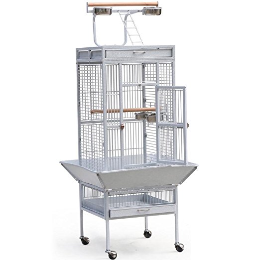 Yaheetech Wrought Iron Bird Cage with Large Play Top - Cage Size:18 x 18 x 35 inch, White