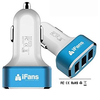 Car Charger,iFans? 6.6A 33W Portable Travel Charger Rapid 3 USB Ports Car Charger with Smart Sharing IC for iPhone 6 5 5s 5c 4 4s, iPad 4 3 2, iPad Mini, iPad Air, iPad Mini Retina, iPad Touch,samsung Galaxy S5, S4, S3, S2, Note 4 3, Other Android Smartphone/tablets --White Blue