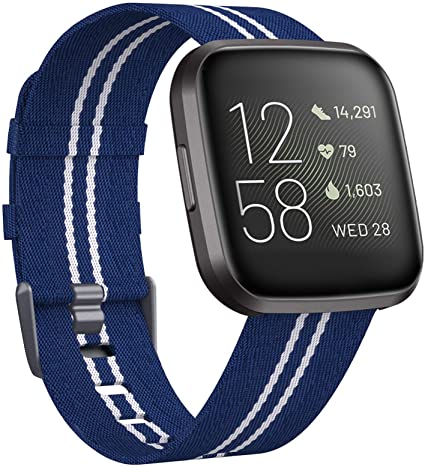 KIMILAR Woven Band Compatible with Fitbit Versa/Fitbit Versa 2/Fitbit Versa Lite Edition, Large Small Woven Fabric Breathable Men Women Versa Replacement Band for Versa Smartwatch