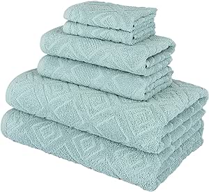 Nine West - Diamond Jacquard Turkish Towels Set of 6-100% Turkish Cotton, Absorbent & Comfy, includes 2 Bath Towel 2 Hand Towel & 2 Washcloth | (Green)