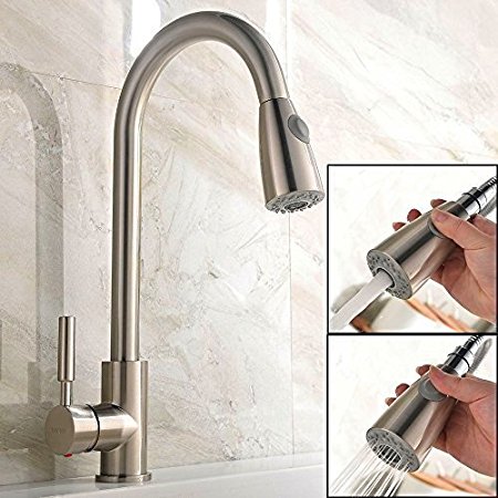 Ufaucet Best Modern Stainless Steel Single Handle Brushed Nickel Pull Out Sprayer Single Lever Kitchen Faucet, Pull Down Sprayer Kitchen Sink Faucets
