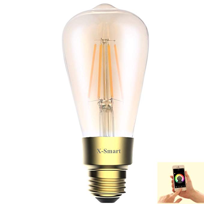 Smart Wi-Fi Amber LED Edison Light Bulb,ST21(ST64) E26 6.5Watt(60W Equivalent),Dimmable,Soft White 2700K,650LM, CRI&gt;80ra,PF&gt;0.9,No Hub Required,Compatible with Alexa&Google Assistant(1P Amber Glass)