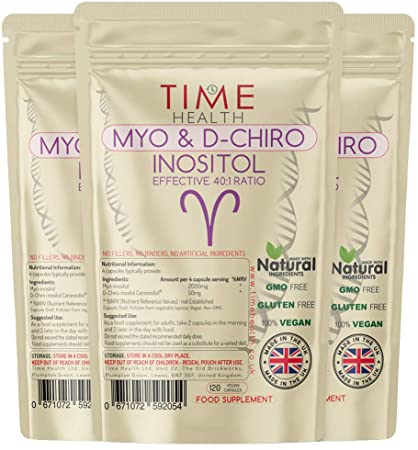 Myo & D Chiro Inositol - Effective 40:1 Ratio - PCOS Support - 3 x 120 Capsules - Vegan - No Additives