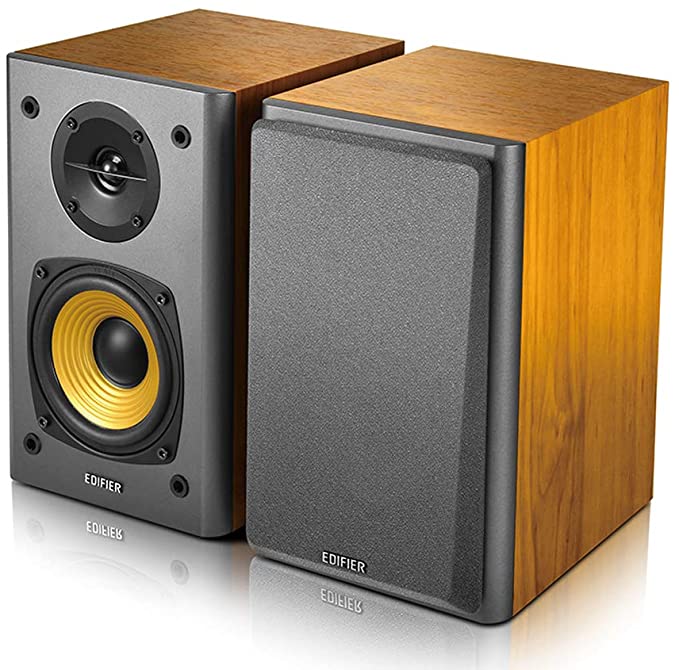 Edifier R1000T4 Active 2.0 Powered Bookshelf Speaker System For TV, PC, Laptop, Computer - 24W Total Power Output - 4" Bass Driver - Brown