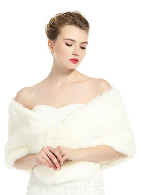 luxury Bridal Party Evening/Wedding Faux Fur Shawl Wrap Stole-S51(More Colors)