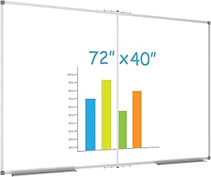 JILoffice Large Foldable White Board 72x40 Inches, Dry Erase Magnetic White Board, Silver Aluminum Frame with 2 Detachable Marker Tray Wall Mounted Board for Office Home and School