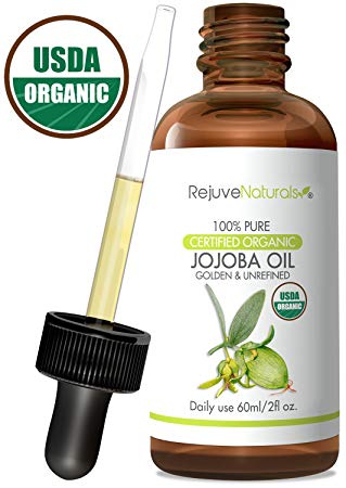 Jojoba Oil (2oz) USDA Certified Organic, 100% Pure, Cold Pressed & Unrefined by RejuveNaturals. Radiant, Moisturized & Youthful Skin & Hair. For Stretch Marks, Healthier Nails & Cuticles & Beard Oil