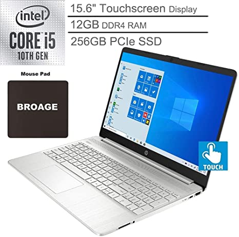 2020 HP 15 15.6" Touchscreen Laptop Computer, 10th Gen Intel Quad-Core i5 1035G1(Beats i7-7500U), 12GB DDR4, 256GB PCIe SSD, Online Class Ready, Windows 10, BROAGE 3-in-1 Stylus 64GB Flash Drive