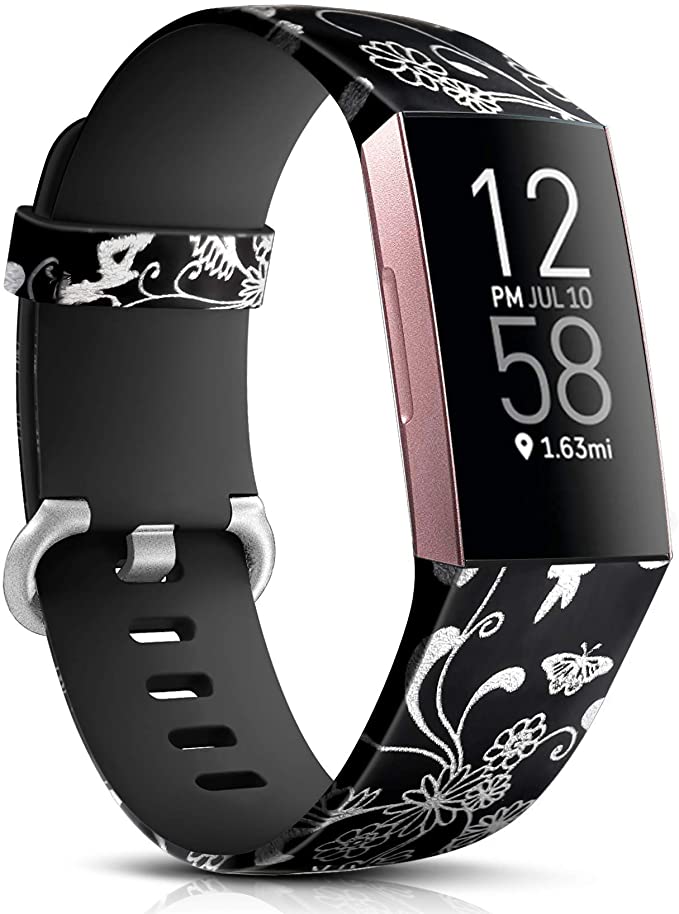 Maledan Compatible with Fitbit Charge 4 Bands Women Girls, Pattern Band Sport Straps Adjustable Replacement for Fitbit Charge 3 SE/Fitbit Charge 4 SE, Small Flower Fairy