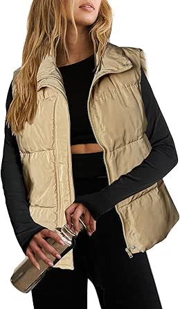 Zeagoo Women Puffer Vest Lightweight Stand Collar Sleeveless Winter Warm Zip Up Padded Outerwear Jackets with Pockets