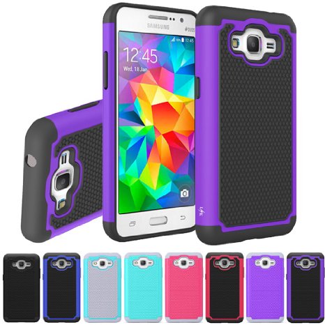 Grand Prime Case LK Shock Absorption Hybrid Dual Layer Armor Defender Protective Case Cover for Samsung Galaxy Grand Prime Purple