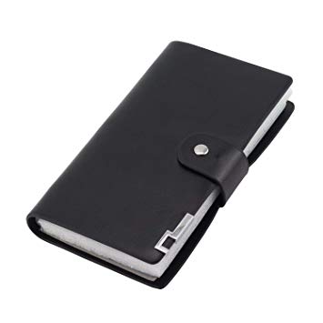 Tegg Black Large Capacity Leather Card Holders Book Double Hasp Business Name ID Credit Card Keeper Organizer