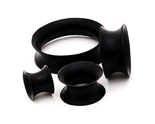 Mystic Metals Body Jewelry Thin Walled Black Silicone Tunnels - 0g - 8mm - Sold As a Pair