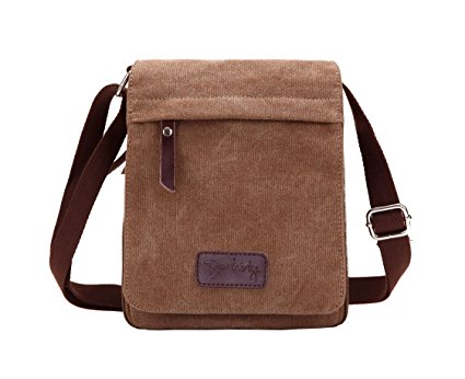 Berchirly Small Vintage Canvas Leather Messenger Cross body bag Pack Organizer