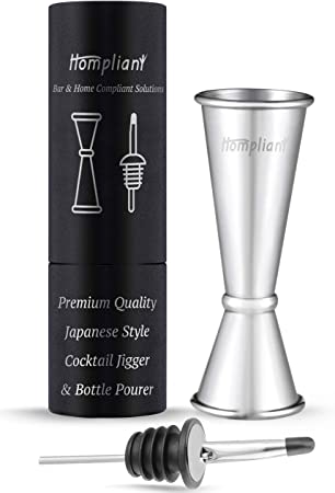 Premium Japanese-Style Silver Stainless Steel Double Cocktail Jigger – Bartender Alcohol Measurer Tool | 2oz, 1oz Measurement Cup For Easy Measuring, Bottle Pourer For Bartending Drink measurements