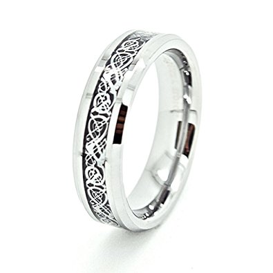 6mm Tungsten Carbide with Silver-Colored Celtic Dragon Inlay Wedding Band