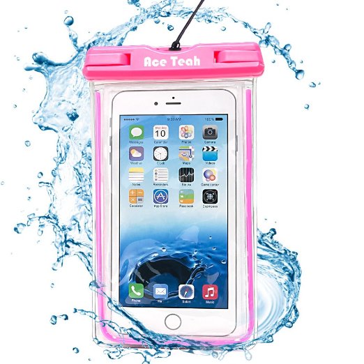 Waterproof CaseAce Teah Clear Universal Waterproof Case Pouch Perfect Dry Bag  Extreme Durable Snowproof Dirtproof Protection for iPhone 5 5c 6 Plus Samsung Galaxy s4 s5 s6 edge Note2 3 4 - Pink