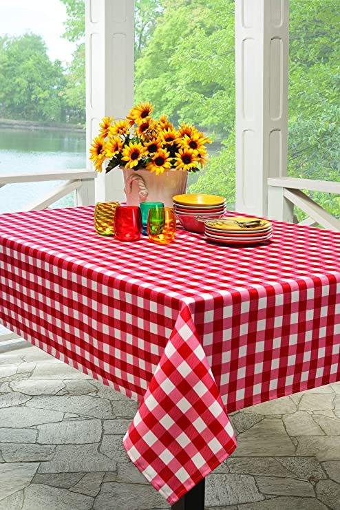 Benson Mills Indoor Outdoor Spillproof Tablecloth for Spring/Summer/Party/Picnic (Red Buffalo Check, 60" X 120" Rectangular)