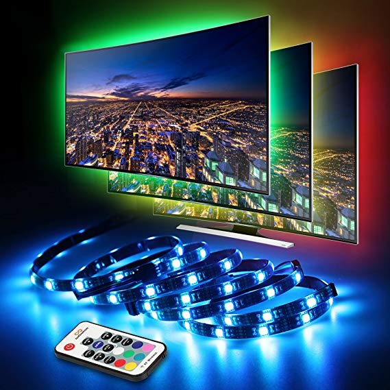 LED TV Backlight, infinitoo 6.6ft Waterproof Bias Lighting USB Powered 5050 RGB Multi Color Led Light Strip with RF Remote Control for 40-60 inch HDTV, PC Monitor, Desktop, Tables ( 4 Strips * 50CM Set,16 Colors)