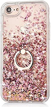 iPhone 7 Case Crystal Clear Quicksand Liquid - JAZ Finger Ring Stand Ultra Thin Soft Transparent Plastic Floating Luxury Bling Glitter Sparkle Diamond Case for iPhone 7 /iphone 8 (Diamond Pink)