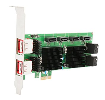 Syba SD-PEX40105 8-Port SATA-3 6G Dual Chipset Pci-E 2.0 X1 Slot Controller Card (Internal and external Ports)