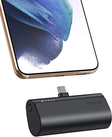 VEGER 5000mAh Mini Power Bank Built in Connector Quick Charge 20W PD 18W QC USB C Battery Pack Compatible with USB C Phones Samsung Huawei Xiaomi Pixel etc (Black)