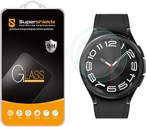 Supershieldz (2 Pack) Designed for Samsung Galaxy Watch 6 Classic (43mm) Tempered Glass Screen Protector, Anti Scratch, Bubble Free