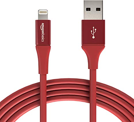 AmazonBasics USB A Cable with Lightning Connector, Premium Collection - 10 Feet (3 Meters) - Single - Red