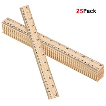 25 Pack Wooden Ruler 12 Inch Rulers Bulk Wood Measuring Ruler Office Ruler 2 Scale
