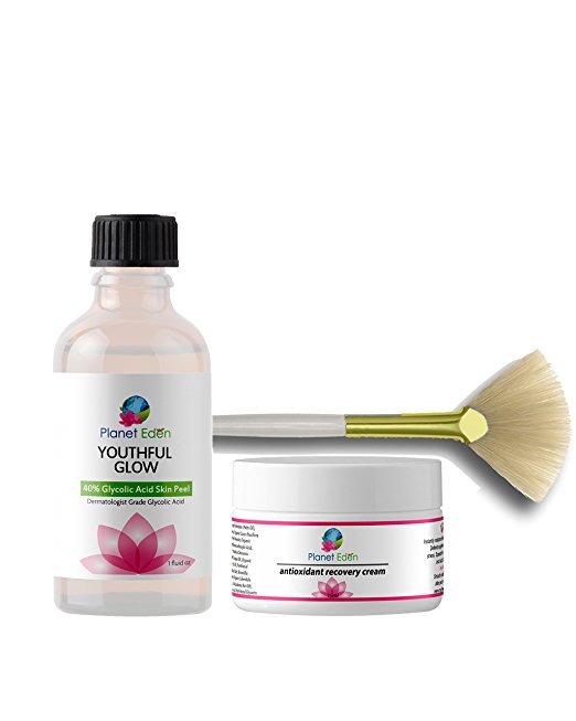 40% Glycolic Acid Chemical Skin Peel Kit with Natural Antioxidant Recovery Cream and Fan Brush