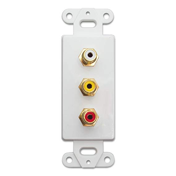 cable Decora Wall Plate Insert White 3 RCA Couplers RCA Female, Red/White/Yellow (301-3000)