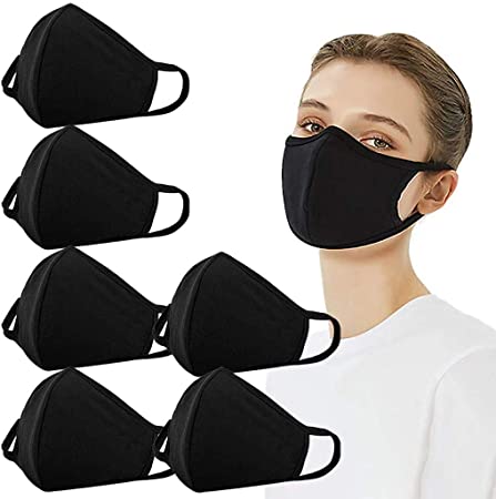 6Pcs Reusable_Face_Masks with Elastic Earloop, Black Cotton Thick Covers, Hygiene and Protection Against Safety Cover,Breathable and Covers,High Filtration and Ventilation Security