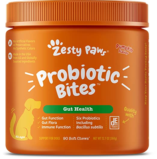 Zesty Paws, Probiotic Bites for Dogs, with Natural Digestive Enzymes, Pumpkin Flavor, 90 Soft Chews