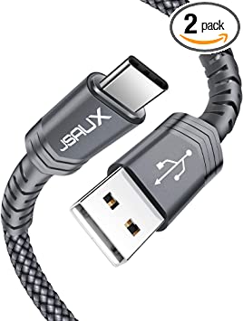 USB Type C Cable 3A Fast Charging [2-Pack 3.3ft], JSAUX USB-A to USB-C Charge Braided Cord Compatible with Samsung Galaxy S10 S9 S8 S20 Plus A51 A11,Note 10 9 8, PS5 Controller, USB C Charger(Grey)