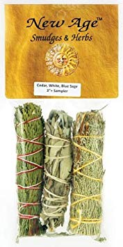 RS3BWC 4" Sage Smudge Stick in Cedar, White, and Blue - 3 Pack