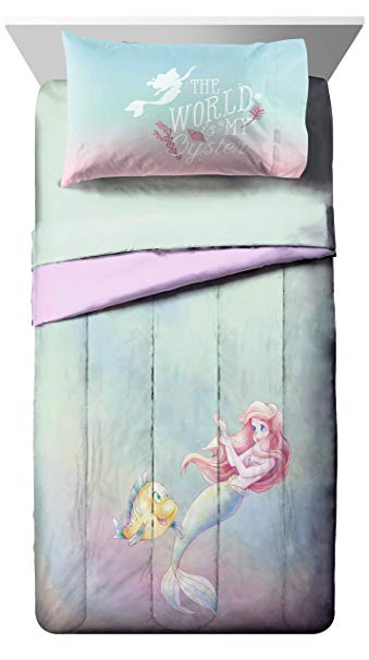 Disney The Little Mermaid Rainbow Full/Queen Comforter & Pillowcase Set - Super Soft Kids Reversible Bedding Features Ariel - Fade Resistant Polyester Microfiver Fill (Official Disney Product)