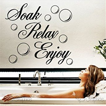 FOrU Wall Sticker Bubble Soak Relax Enjoy Lettering Wallpaper Decal Removable Wall Art Decal