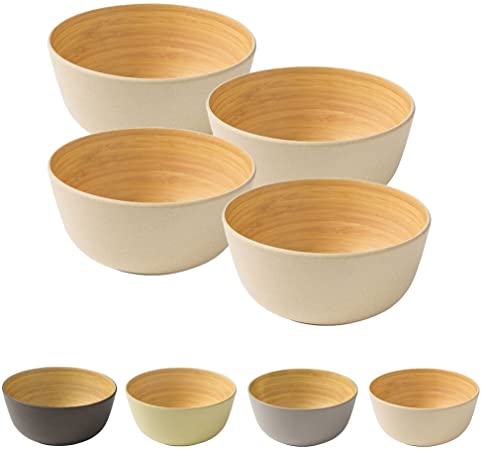 BIOZOYG 4 pieces Premium bamboo bowl ivory round 450 ml I bamboo tableware bowl cereal bowl fruit bowl wood bowl salad bowl deco bowl soup bowl serving bowl camping tableware