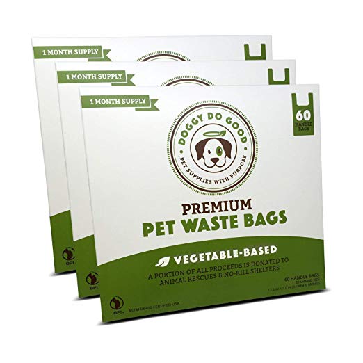 Biodegradable Poop Bags | Dog Waste Bags, Unscented with Easy-tie Handles, Vegetable-Based & Eco-Friendly, Premium Thickness & Leak Proof, Easy Open, Supports Rescues
