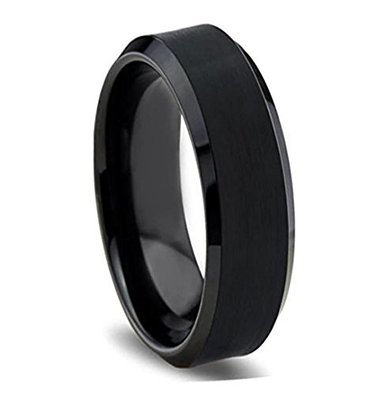 King Will Mens 6mm Black Tungsten Wedding Band Ring Matte Finish Center Polished Edge Comfort Fit