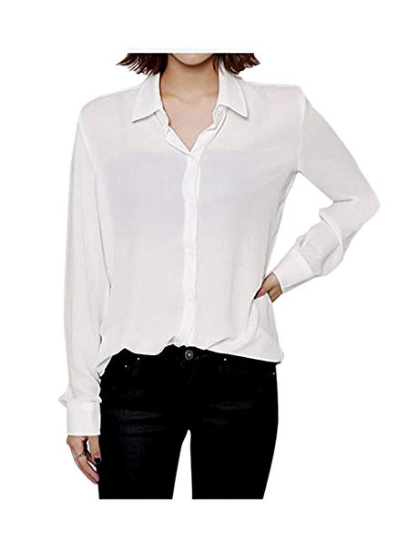 ARJOSA Women's Chiffon Long Sleeve Button Down Casual Shirt Blouse Top