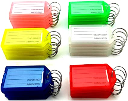 NHW 30 Pieces Tough Plastic Key Tags with Split Ring Label Window ID Luggage Tag Key Ring Keychain 6 Colors (10)