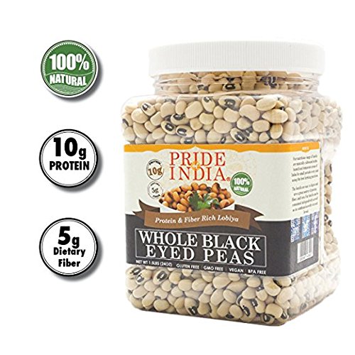 Pride Of India - Indian Whole Black Eyed Peas - Protein & Fiber Rich Lobiya, 3 Pound Jar