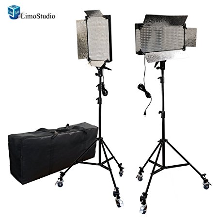 LimoStudio 2 Pcs Dimmable 500 LED Photography Photo Video light Panel LED lighting Kit with 6pcs Caster Wheels for Photo Video Studio, AGG1089
