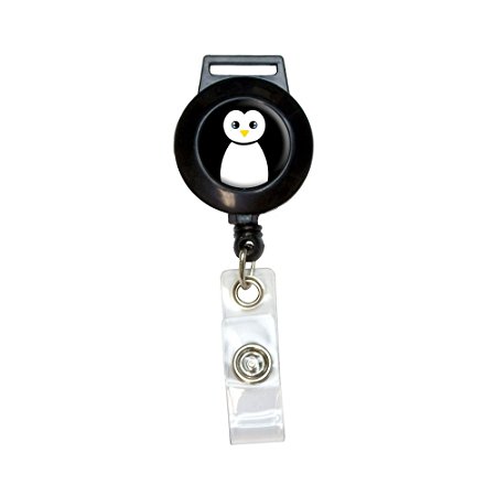 Penguin - Black and White Lanyard Retractable Reel Badge ID Card Holder